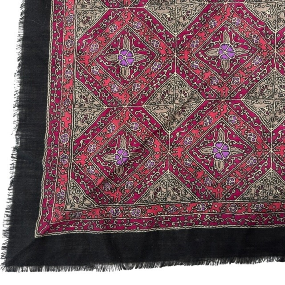 Boho Wool Blend Medallion Print Square Scarf‎ Pink Purple Fringe 28x28
